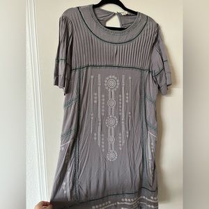 Grey Dress with embroidery and pleating detailing, size S